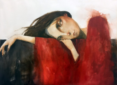 Pintura titulada "mujer en rojo.jpg" por Cesar Ayllón, Obra de arte original