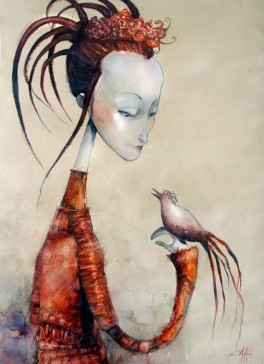 Pintura titulada "domadora de aves" por Cesar Ayllón, Obra de arte original