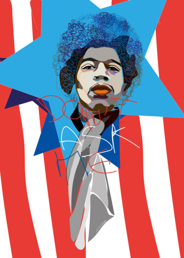 Arte digitale intitolato "Jimi Hendrix" da Cesare Maestrelli, Opera d'arte originale, Lavoro digitale 2D