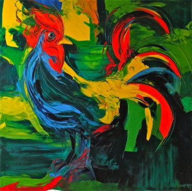Pittura intitolato "gallo (rooster)" da Cesare Maestrelli, Opera d'arte originale, Olio