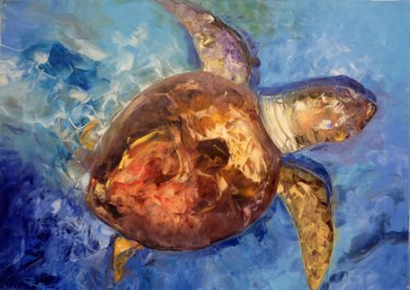 Pittura intitolato "sea turtle" da Cesare Maestrelli, Opera d'arte originale, Olio