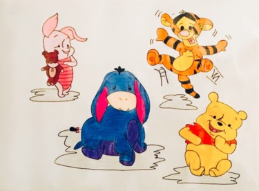 Dessin intitulée "Les Amis de Winnie" par Celestino Alertse, Œuvre d'art originale, Crayon