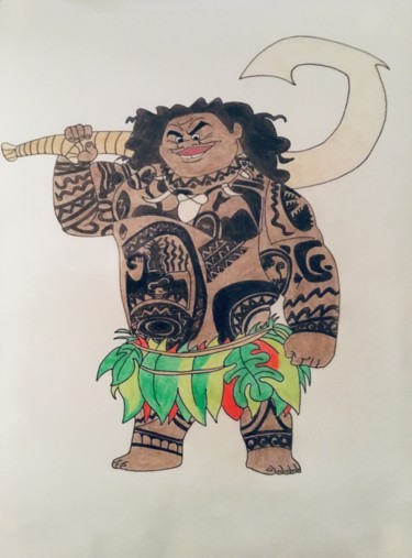 Dessin intitulée "Maui, Le Guerrier" par Celestino Alertse, Œuvre d'art originale, Crayon