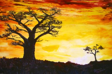 Painting titled "Baobabs africains" by Dominique Taillandier, Original Artwork, Oil