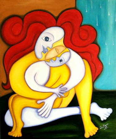 Painting titled "Madre con su hijo" by Céu Barros, Original Artwork