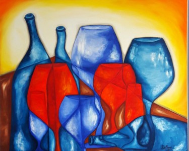 Painting titled "Vasos y botellas 2" by Céu Barros, Original Artwork