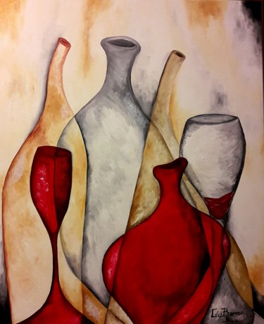 Pintura titulada "Botellas y vasos" por Céu Barros, Obra de arte original
