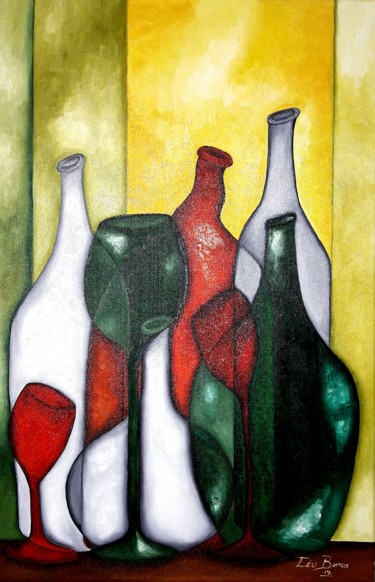 Painting titled "Vasos y botellas 1" by Céu Barros, Original Artwork