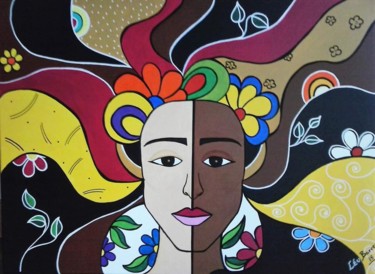 Painting titled "Mujer en colores" by Céu Barros, Original Artwork