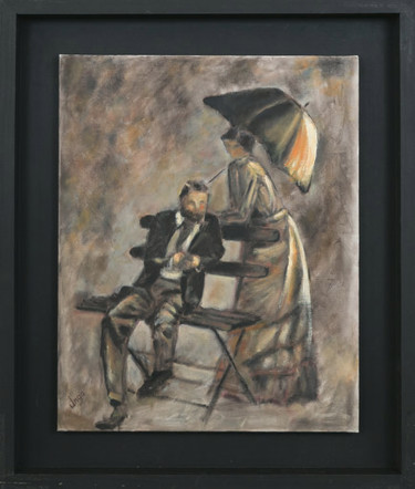 Pintura titulada "DESCANSO EN EL PARQ…" por Carlos Ungo, Obra de arte original, Oleo Montado en Panel de madera