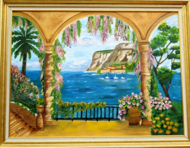 Painting titled "terrasse-panoramiqu…" by Kinou, Original Artwork, Oil