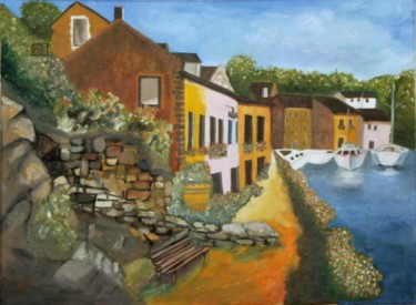 Painting titled "port-de-pont-daven.…" by Kinou, Original Artwork, Oil