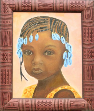 Painting titled "PETITE AFRICAINE AU…" by Kinou, Original Artwork, Oil