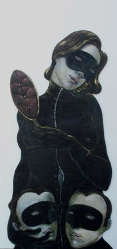 Peinture intitulée "masque et miroir" par Jean-Pierre Ceytaire, Œuvre d'art originale, Huile