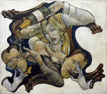 Peinture intitulée "champagne aux bouch…" par Jean-Pierre Ceytaire, Œuvre d'art originale, Huile