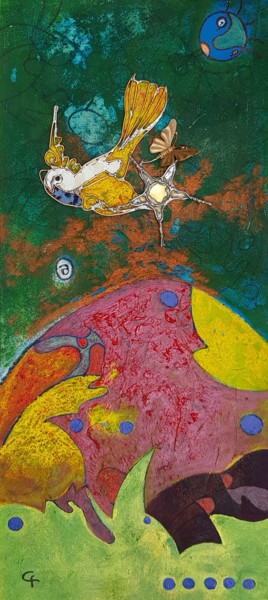 Peinture intitulée "L'oiseau soleil et…" par Fanny Chabaud, Œuvre d'art originale, Acrylique