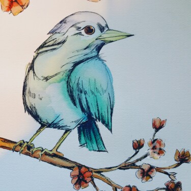 Dessin intitulée "oiseau aquarelle" par Caroline Farys, Œuvre d'art originale, Aquarelle