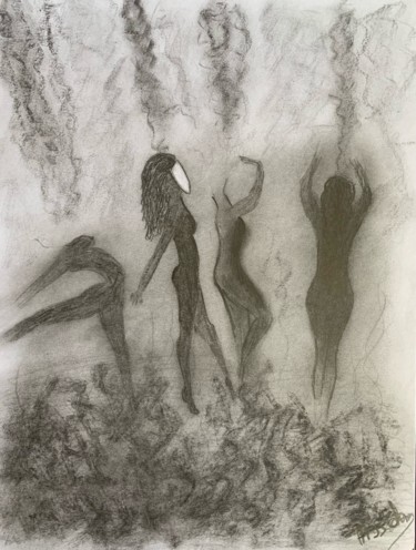 图画 标题为“Witches” 由Céline Ferrière, 原创艺术品, 石墨