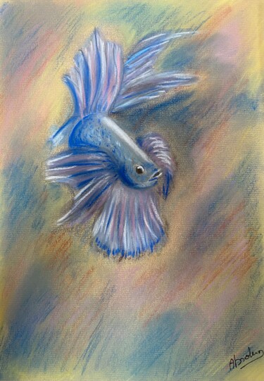 Desenho intitulada "Neon Fish" por Céline Ferrière, Obras de arte originais, Pastel Montado em Outro painel rígido