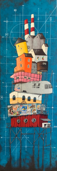 Картина под названием "Georgestown" - Cfey, Подлинное произведение искусства, Акрил Установлен на Деревянная рама для носилок