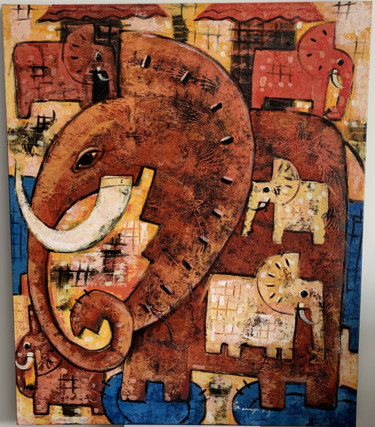 Pittura intitolato "Peinture sur toile…" da Elephantman, Opera d'arte originale, Olio