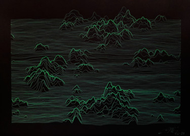 「Abstract landscape…」というタイトルの製版 Christophe Floutierによって, オリジナルのアートワーク, グワッシュ水彩画