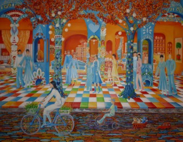 Картина под названием "Place de Paris" - Place Aux Rêves, Подлинное произведение искусства, Масло Установлен на Деревянная р…