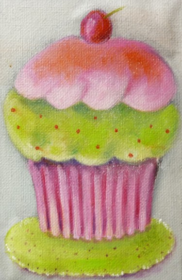 Painting titled "cup cake 1" by Place Aux Rêves, Original Artwork, Oil
