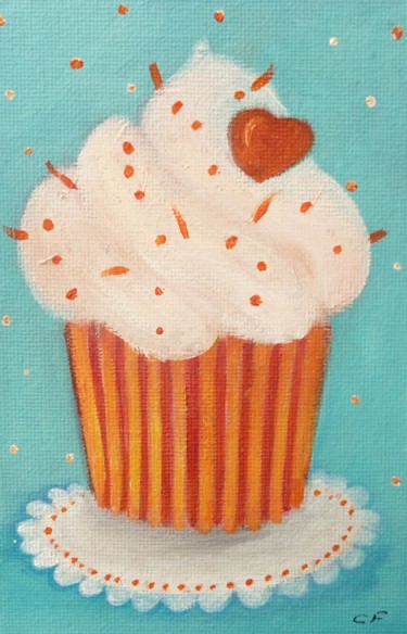 Painting titled "cup cake 2" by Place Aux Rêves, Original Artwork, Oil Mounted on Cardboard