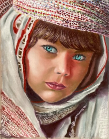 Painting titled "NIÑA CON TURBANTE" by Cg In The Art, Original Artwork, Pastel