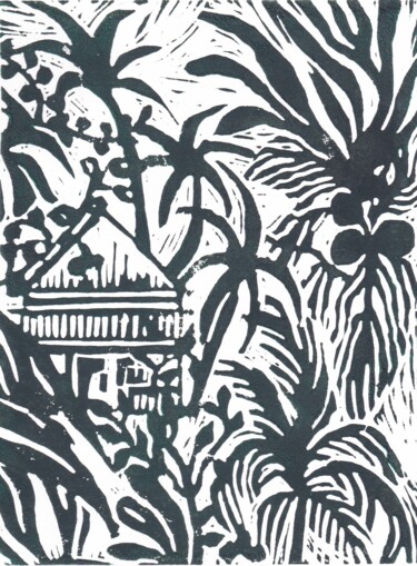 Druckgrafik mit dem Titel "A Madagascar" von Catherine Gajac, Original-Kunstwerk, Linoldrucke