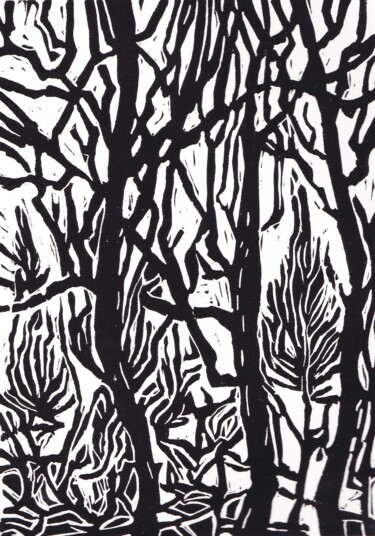 "Dans la forêt de pi…" başlıklı Baskıresim Catherine Gajac tarafından, Orijinal sanat, Linocut