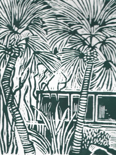 Druckgrafik mit dem Titel "Sous les tropiques" von Catherine Gajac, Original-Kunstwerk, Linoldrucke
