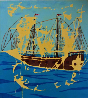 Картина под названием "Navire à la dérive" - Claude Gascon, Подлинное произведение искусства, Акрил