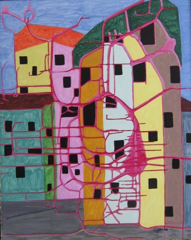 Malerei mit dem Titel "La ville 1" von Claude Gascon, Original-Kunstwerk, Acryl