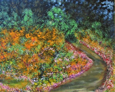 Painting titled "Sentier fleuri 2" by Claude Gascon, Original Artwork, Acrylic