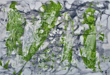 Painting titled "Noir, blanc et vert" by Claude Gascon, Original Artwork, Acrylic Mounted on Wood Stretcher frame