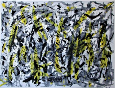 Painting titled "Noir, blanc et jaune" by Claude Gascon, Original Artwork, Acrylic Mounted on Wood Stretcher frame