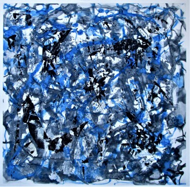 Pittura intitolato "Noir, blanc et bleu…" da Claude Gascon, Opera d'arte originale, Acrilico