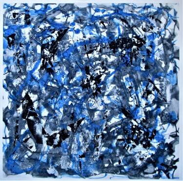 Pintura intitulada "Noir, blanc et bleu…" por Claude Gascon, Obras de arte originais, Acrílico