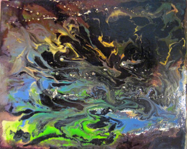 Pittura intitolato "Éruption 5" da Claude Gascon, Opera d'arte originale, Pittura di vetro colorato Montato su Telaio per ba…