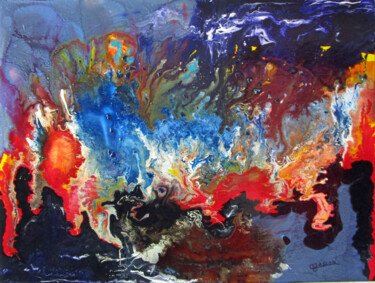 Pittura intitolato "Éruption 7" da Claude Gascon, Opera d'arte originale, Pittura di vetro colorato Montato su Telaio per ba…