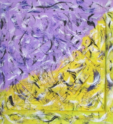 Painting titled "En jaune et lavande" by Claude Gascon, Original Artwork, Acrylic Mounted on Wood Panel