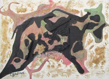 Malerei mit dem Titel "Rupestre 01-24" von Claude Gascon, Original-Kunstwerk, Acryl Auf Holzplatte montiert