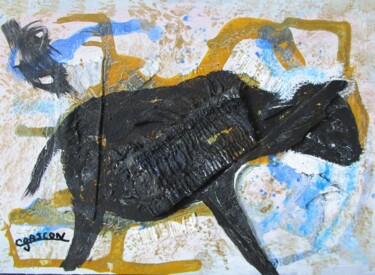 Malerei mit dem Titel "Rupestre 05-24" von Claude Gascon, Original-Kunstwerk, Acryl Auf Holzplatte montiert