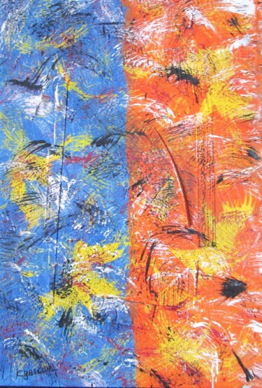绘画 标题为“Abstraction en bleu…” 由Claude Gascon, 原创艺术品, 丙烯 安装在木质担架架上