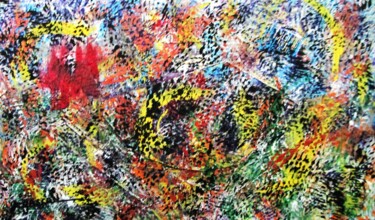 Картина под названием "Explosion de couleu…" - Claude Gascon, Подлинное произведение искусства, Акрил Установлен на Деревянн…