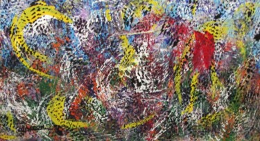 Ζωγραφική με τίτλο "Explosion de couleu…" από Claude Gascon, Αυθεντικά έργα τέχνης, Ακρυλικό Τοποθετήθηκε στο Ξύλινο πάνελ
