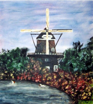 Malerei mit dem Titel "Le moulin" von Claude Gascon, Original-Kunstwerk, Acryl