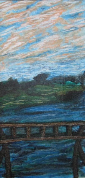 Peinture intitulée "Pont sur eau trouble" par Claude Gascon, Œuvre d'art originale, Acrylique